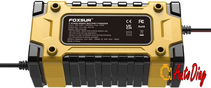 Зарядний пристрій автомобільного акумулятора Foxsur 12V-24V 10A FBC122410E імпульсний зарядний пристрій з РК-дисплеєм