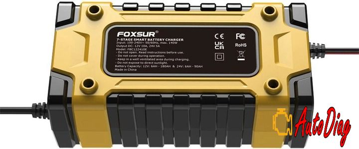 Зарядное устройство для автомобильного аккумулятора Foxsur 12V-24V 10A FBC122410E Зарядное импульсное устройст