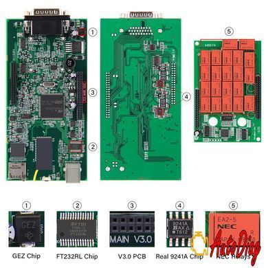 Сканер диагностический DELPHI DS150E Bluetooth  двухплатный, v3.0, реле NEC, чип 9241A