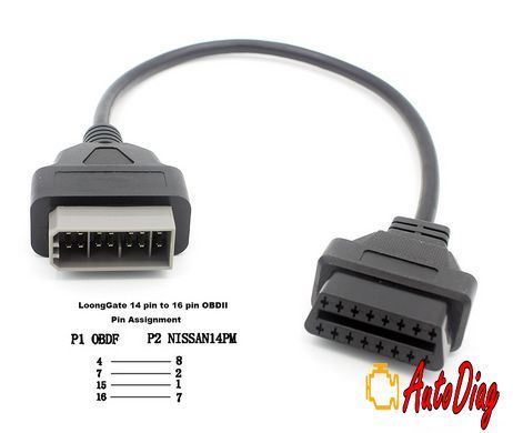 Перехідник Nissan 14 pin на OBD2 16 pin