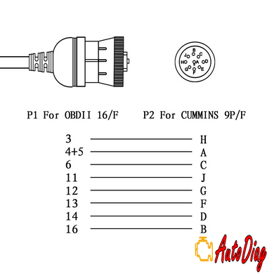 Перехідник OBD2 16 pin на 9pin КАМАЗ, КАВЗ, ПАЗ, Cummins truck (J1939)